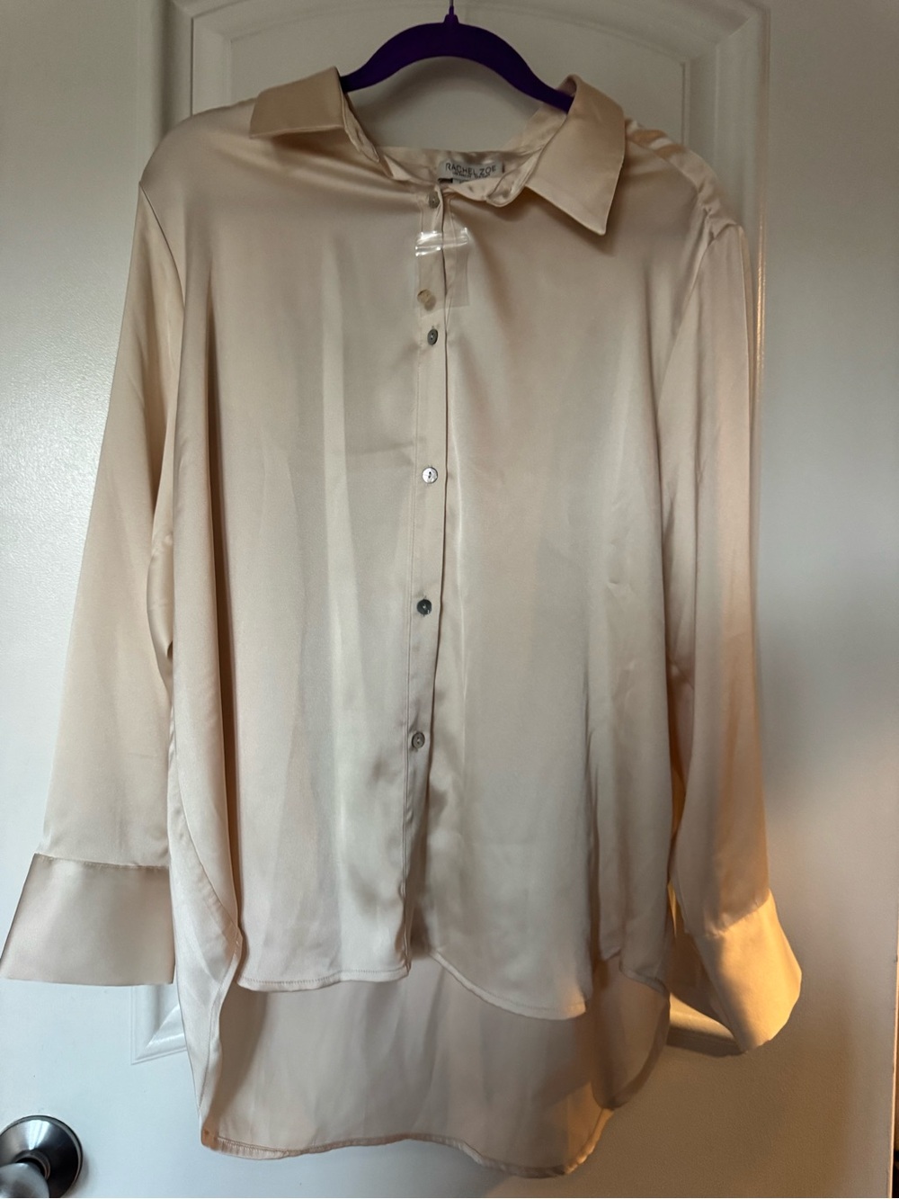 Rachel Zoe Satin Button-Up Blouse in Ivory Champagne size XL new with button tag